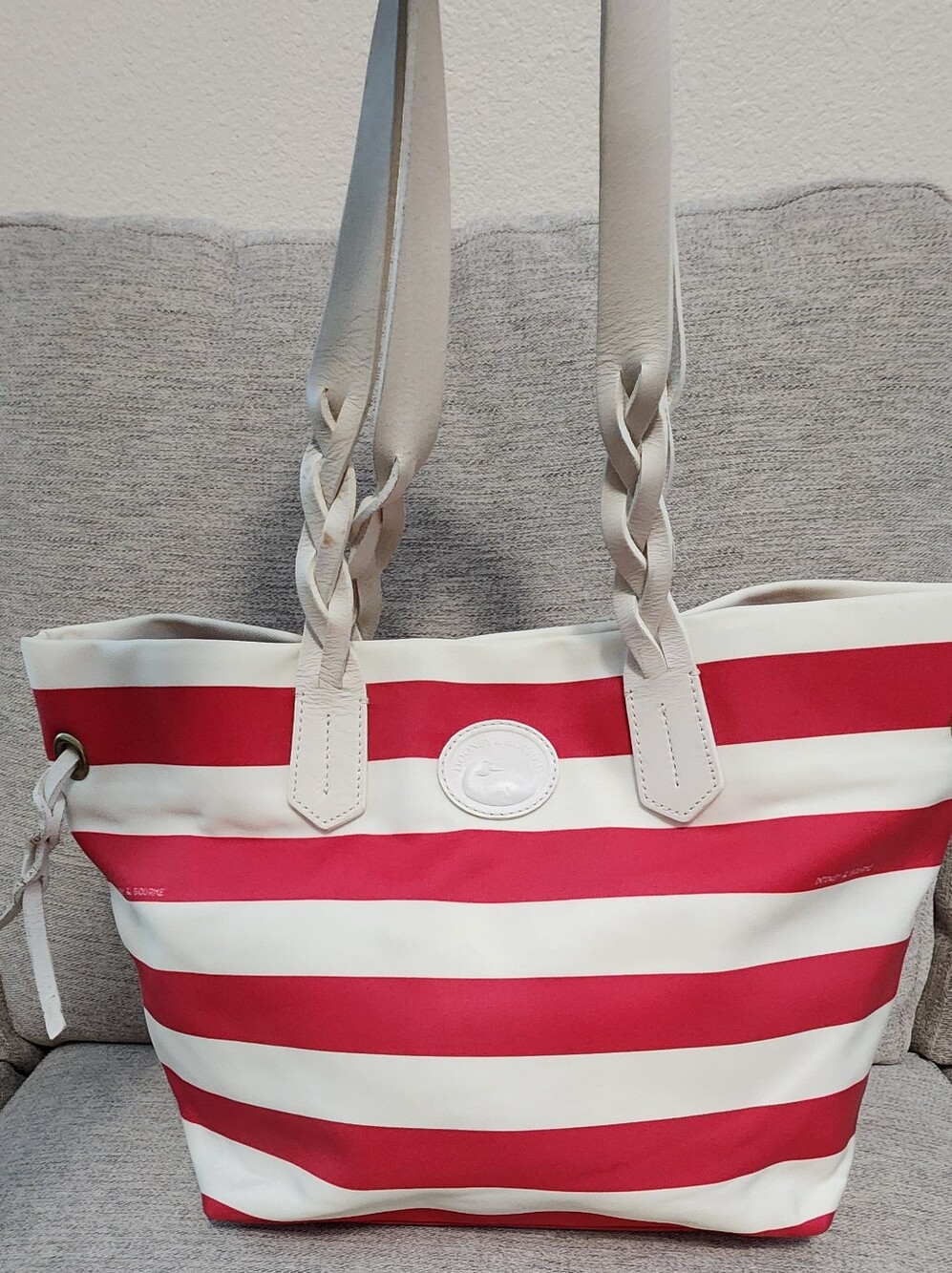 Dooney & Bourke Red and White Striped Tote